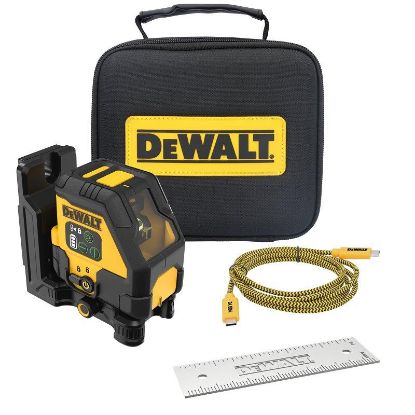 Picture of Dewalt Rechargeable Cross-line Laser Base Kit, 150 Ft Without Detector, 330 Ft With Detector, Green ...