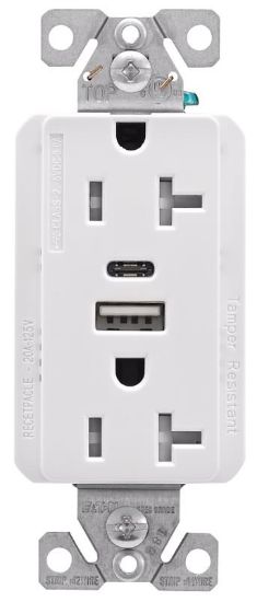 Picture of Duplex-receptacle Decorator Tamper-resistant 2 -pole, 20-amp 125-volts, 2 -usb Port, Type A, C Usb, ...