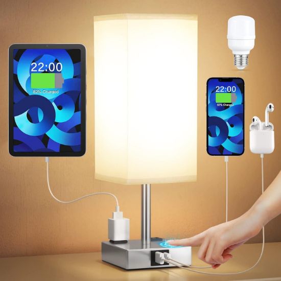 Picture of Aooshine Bedside Table Lamp Touch Control, With Usb C+a Charging Ports & Dual Ac Outlets, 3-way Nigh...