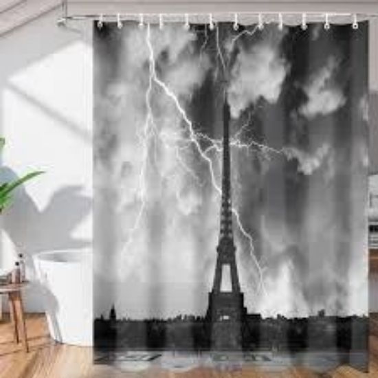 Picture of Shower-Curtain Eiffel Fabric Wht/blk/gry 180 X 180cm