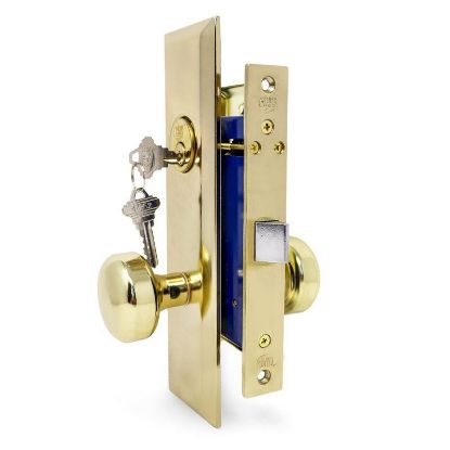 Picture of Mortise-lockset Vestibule Entry Bolt-through Knob Brass-finish Us3 2-1/2"-backset